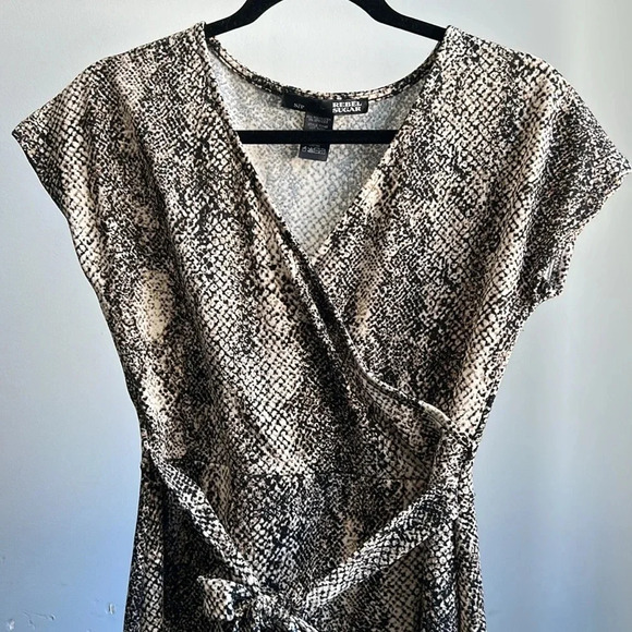 Rebel Sugar Wrap Dress Snakeskin | Snakeskin Print Dress | Wrap Dress | Tan - Picture 2 of 8